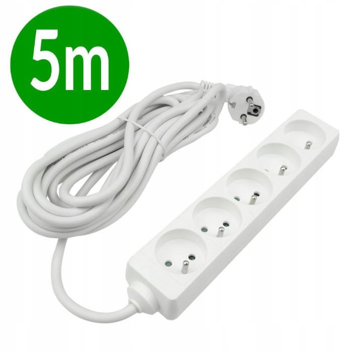 Przedłużacz listwowy Ecolight 5 m 5 szt. gniazd biały