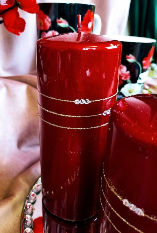 ŚWIECA KOLIA METALIK WALEC BORDO H17,5CM CZERWONY ŚWIĘTA