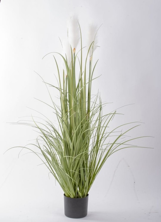 Trawa dekoracyjna w doniczce z białymi piórami 122cm - elegancka dekoracja