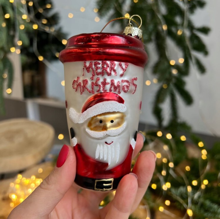 Bombka szklana 12x7x7cm - KUBEK Z MIKOŁAJEM Święta