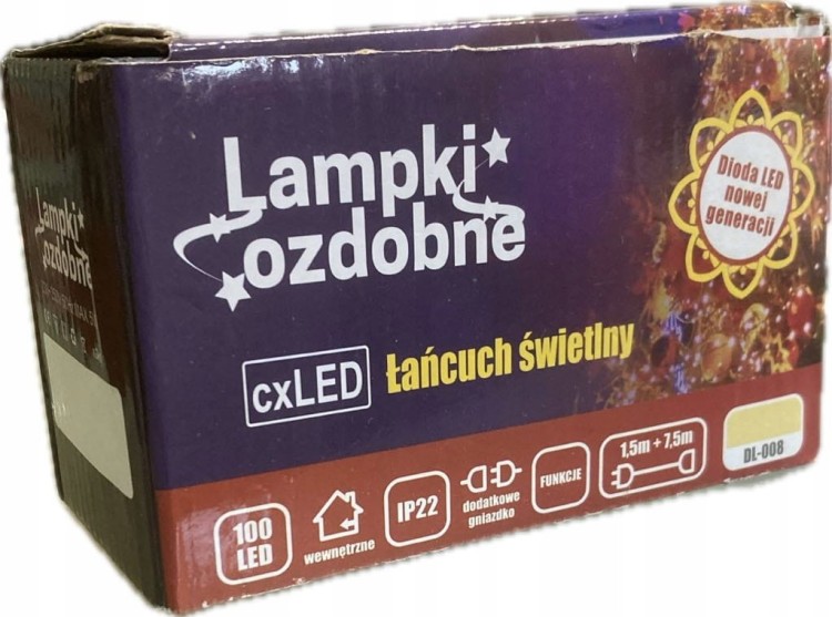 Lampki choinkowe wewnętrzne cxLED 100 LED 9m barwa ciepła 8 trybów ŚWIĘTA