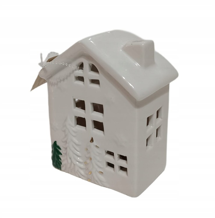 DEKORACJA DOMEK CERAMICZNY BIAŁY LED ŚWIĘTA