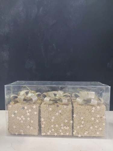 Zawieszka Styropianowa Prezent Złoty 6x6 cm 3 szt. Bombka na Choinkę Święta
