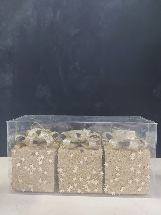 Zawieszka Styropianowa Prezent Złoty 6x6 cm 3 szt. Bombka na Choinkę Święta
