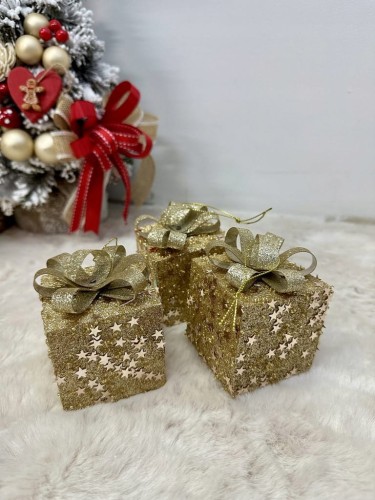 Zawieszka Styropianowa Prezent Złoty 6x6 cm 3 szt. Bombka na Choinkę Święta