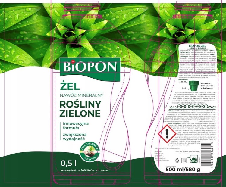 BiOPON ŻEL nawóz mineralny do ROŚLIN ZIELONYCH 0,5L Bopon