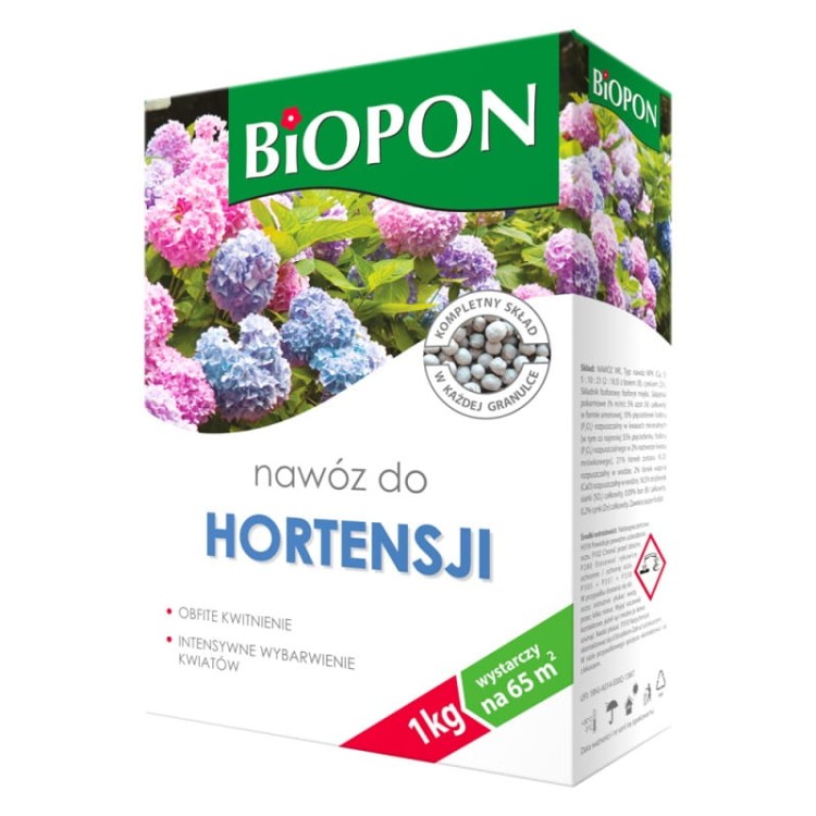 BIOPON NAWÓZ DO HORTENSJI GRANULAT 1KG OBFITE KWITNIENIE WYBARWIANIE WZROST