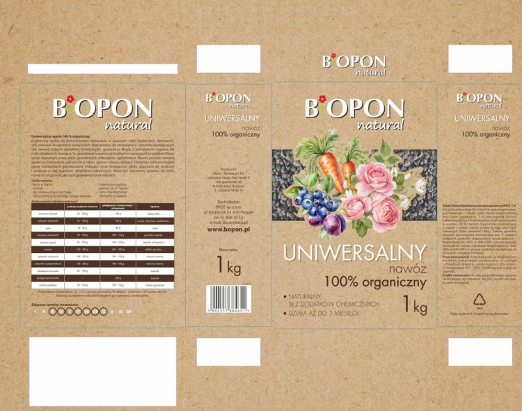 Nawóz UNIWERSALNY 100% organiczny BiOPON Natural granulat 1kg