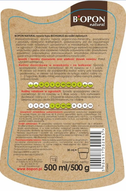 Nawóz organiczny, naturalny do zielonych Bros płyn 0,56 kg 0,5 l