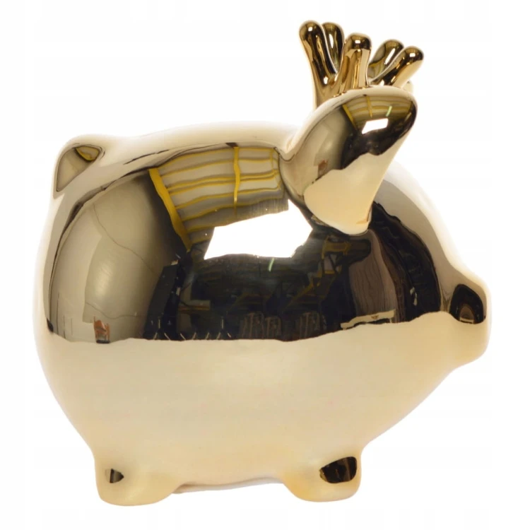 Świnka skarbonka ceramiczna złota z koroną glamour