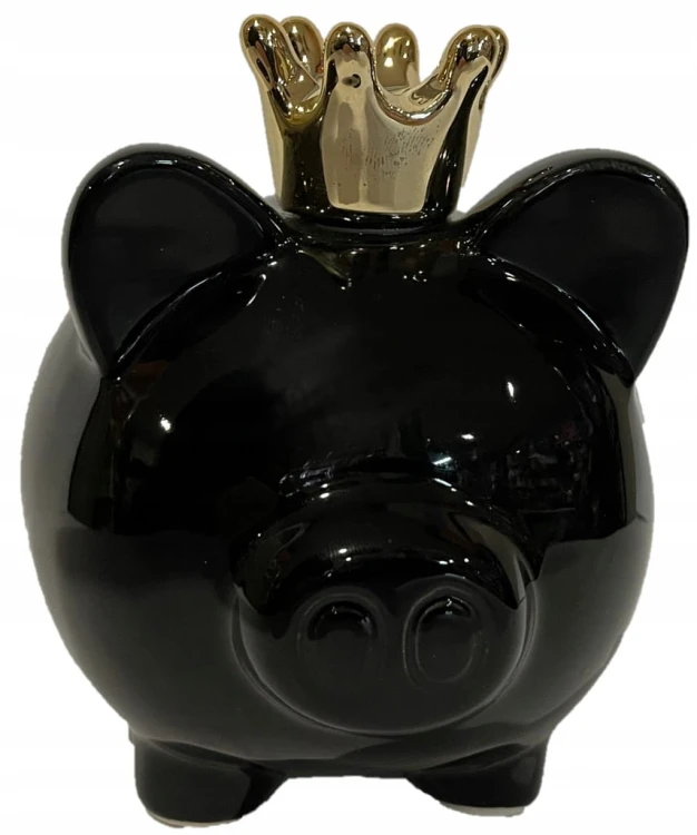 Świnka skarbonka ceramiczna złota z koroną glamour