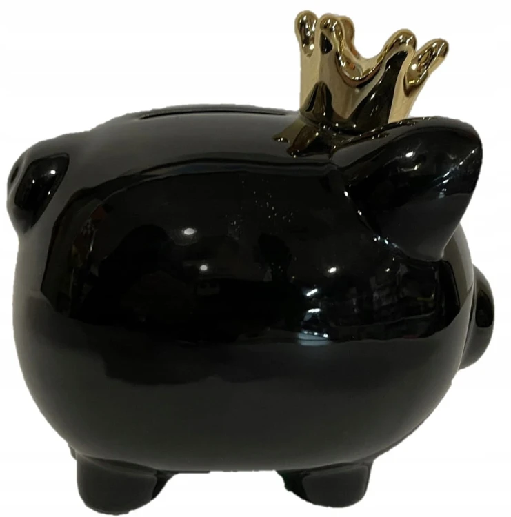 Świnka skarbonka ceramiczna złota z koroną glamour