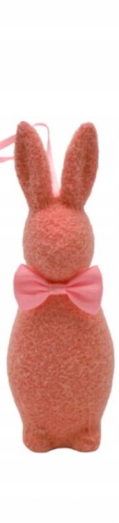 Figurka wielkanocna zając welurowy różowy flokowany 15,4 cm