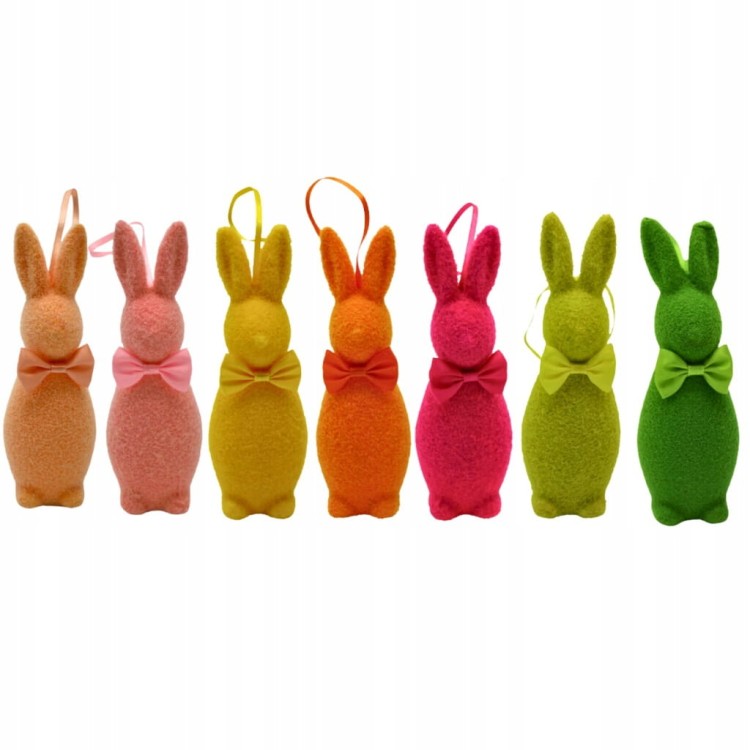 Figurka wielkanocna zając welurowy różowy flokowany 15,4 cm
