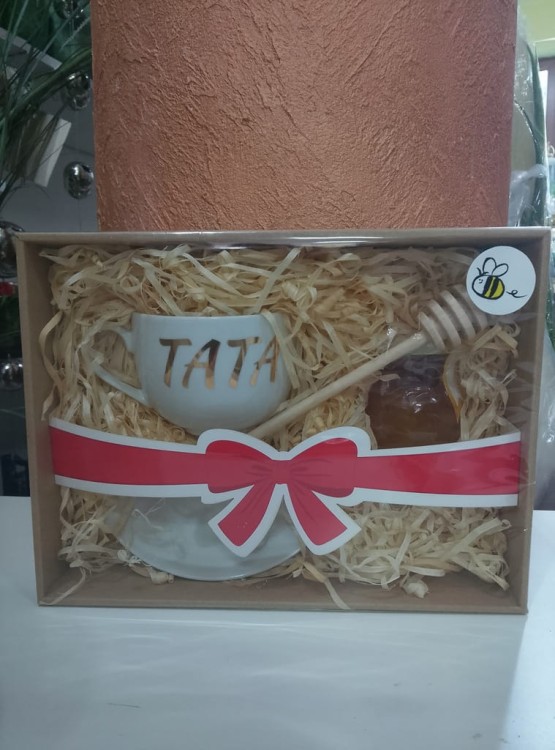 Filiżanka Tata 230 ml z Napisem Prezent na Dzień Taty Porcelana + Spodek
