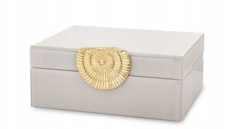 Szkatułka na Biżuterię Glamour Szklana Beżowa 8x19x15,5cm Elegancka Kasetka