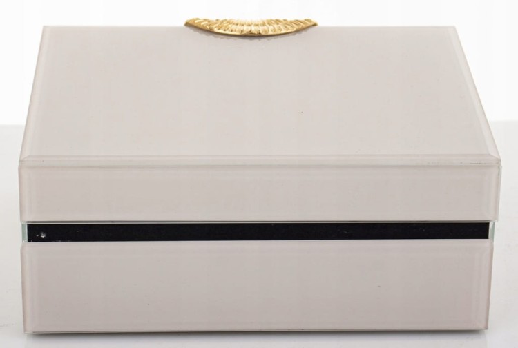 Szkatułka na Biżuterię Glamour Szklana Beżowa 8x19x15,5cm Elegancka Kasetka