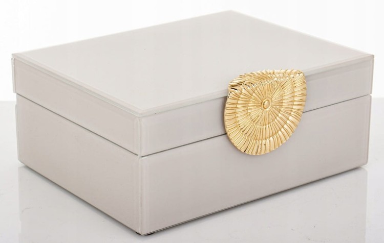 Szkatułka na Biżuterię Glamour Szklana Beżowa 8x19x15,5cm Elegancka Kasetka