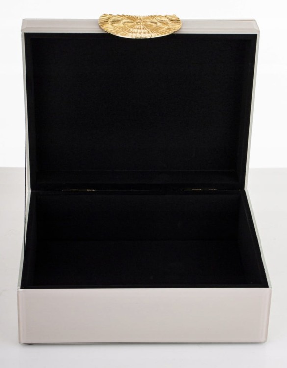 Szkatułka na Biżuterię Glamour Szklana Beżowa 8x19x15,5cm Elegancka Kasetka