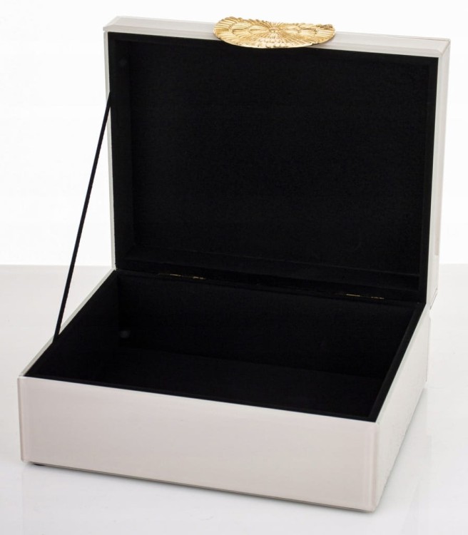 Szkatułka na Biżuterię Glamour Szklana Beżowa 8x19x15,5cm Elegancka Kasetka