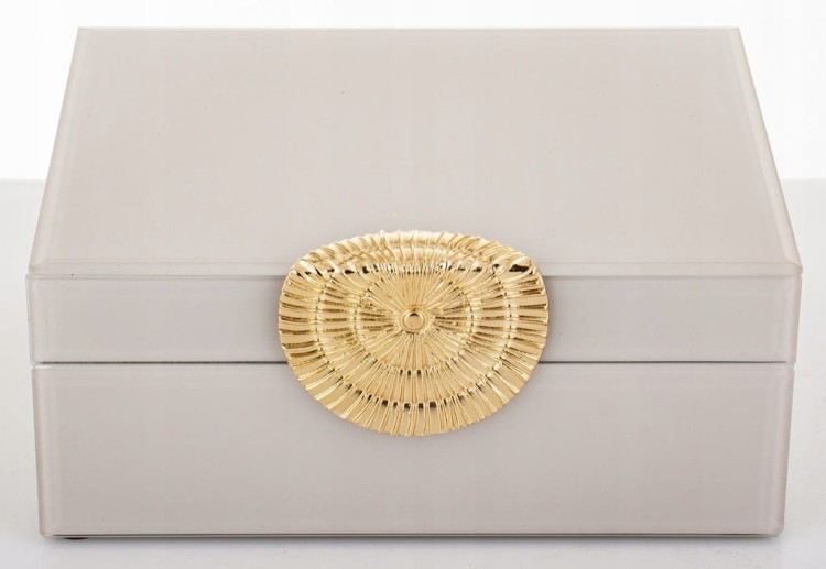 Szkatułka na Biżuterię Glamour Szklana Beżowa 8x19x15,5cm Elegancka Kasetka