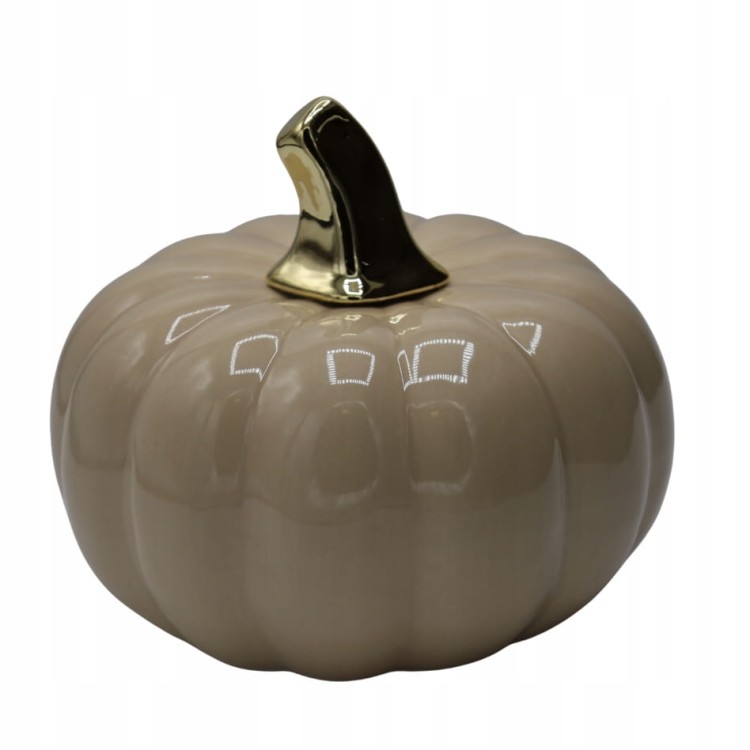 Dynia dekoracyjna ceramiczna beżowo-złota 16cm duża ozdoba jesienna glamour