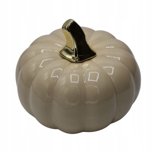 Dynia dekoracyjna ceramiczna beżowo-złota 16cm duża ozdoba jesienna glamour
