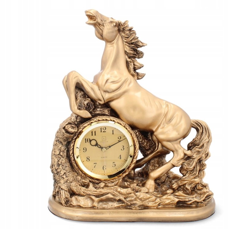 Zegar Kominkowy Stojący Ceramiczny Retro Złoty 35 cm Duży KOŃ