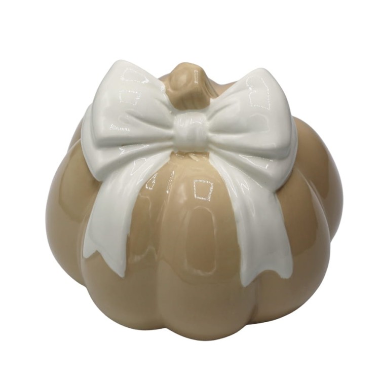 DYNIA CERAMICZNA BEŻOWA Z BIAŁĄ KOKARDĄ16,7x16,7x14,5 cm