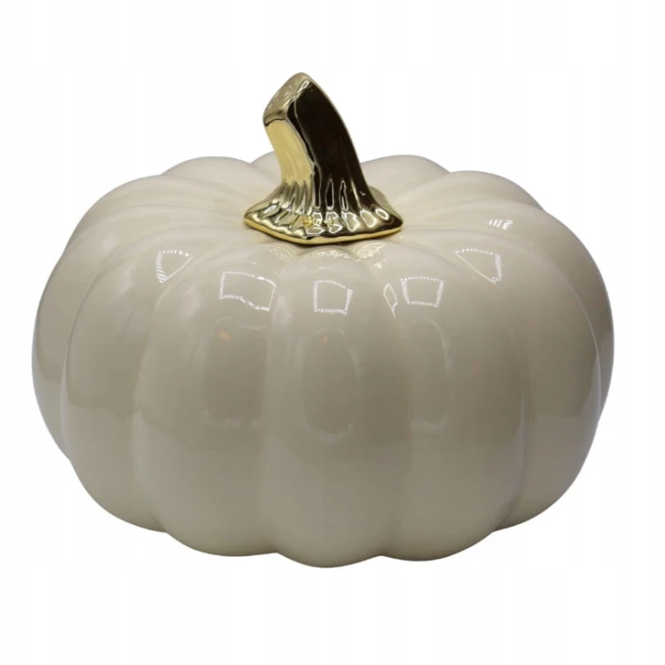 Dynia Ceramiczna Kremowo-Złota Dekoracyjna Ozdoba Jesienna 16 cm