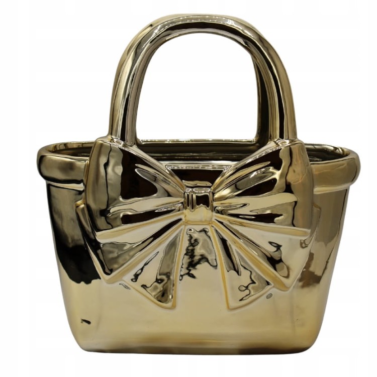 Wazon ceramiczny torebka z kokardą złoty połysk 27cm elegancka dekoracja
