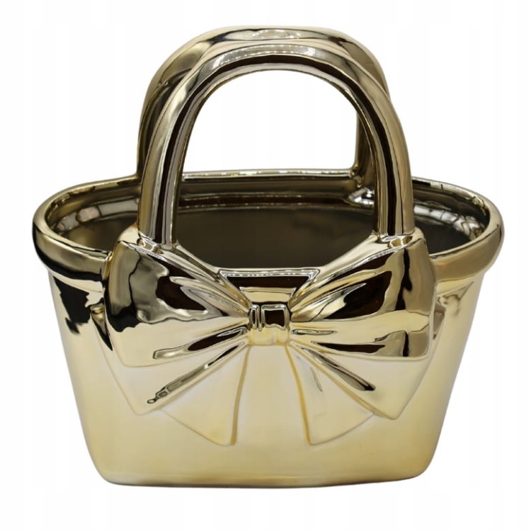 Wazon ceramiczny torebka z kokardą złoty połysk 27cm elegancka dekoracja