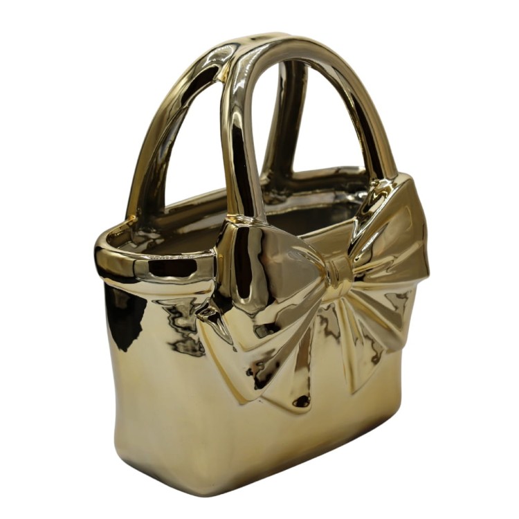 Wazon ceramiczny torebka z kokardą złoty połysk 27cm elegancka dekoracja