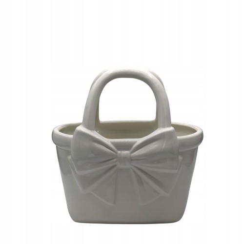 Wazon ceramiczny Torebka z kokardą 27 cm elegancka dekoracja biały połysk