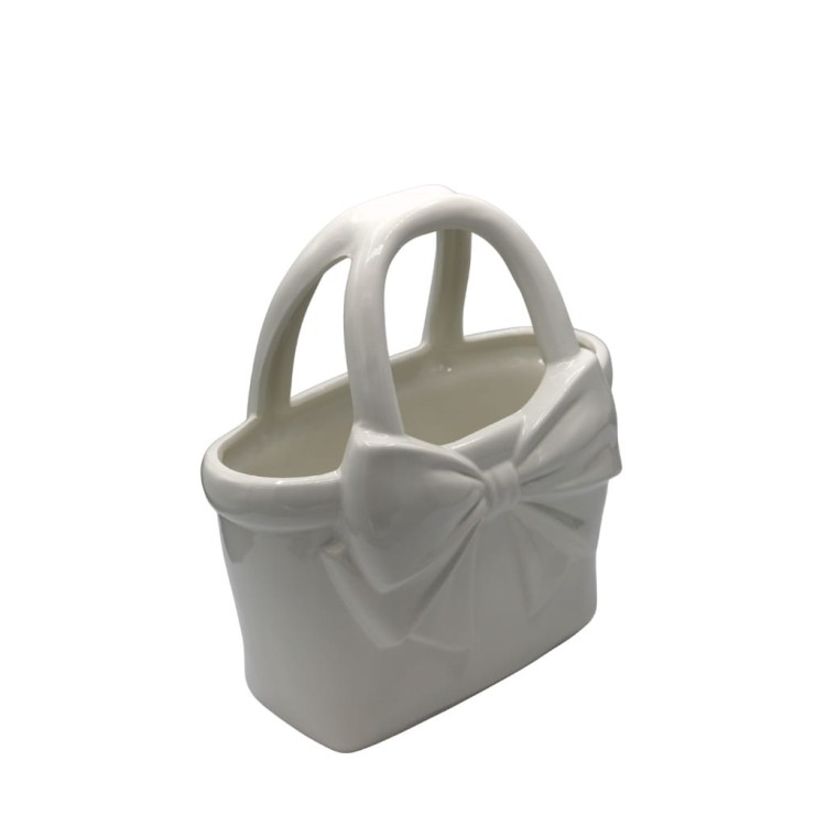 Wazon ceramiczny Torebka z kokardą 27 cm elegancka dekoracja biały połysk