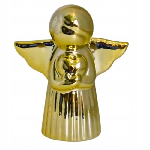 Figurka ceramiczna aniołek złoty z sercem dekoracja i prezent 14x6,5x15,5cm