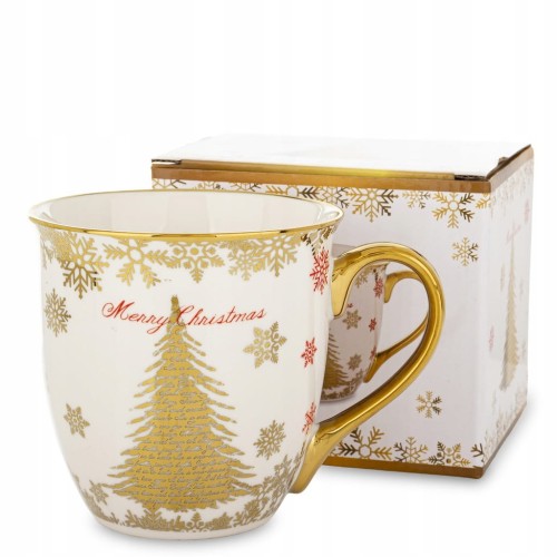 Kubek porcelanowy świąteczny 560ml biało-złoty z choinką prezent na świeta