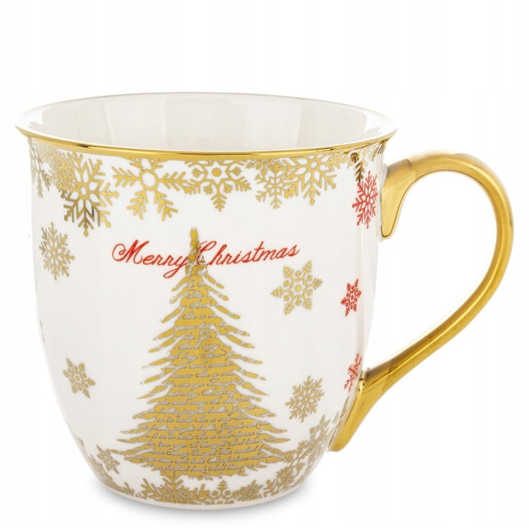 Kubek porcelanowy świąteczny 560ml biało-złoty z choinką prezent na świeta