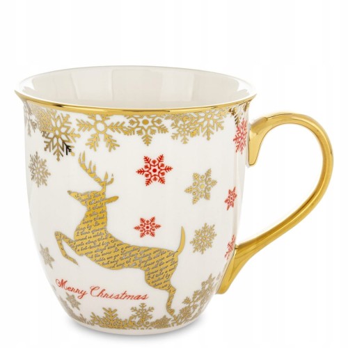 Kubek porcelanowy świąteczny 560ml biało-złoty z reniferem – prezent święta