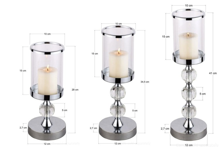 Świecznik Glamour Lampion Chrom Kryształ kpl 1-2-3