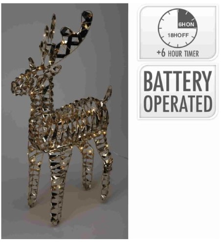 RENIFER ZŁOTY zdobiony 100 micro Led ŚWIECĄCY dekoracja świąteczna 60cm