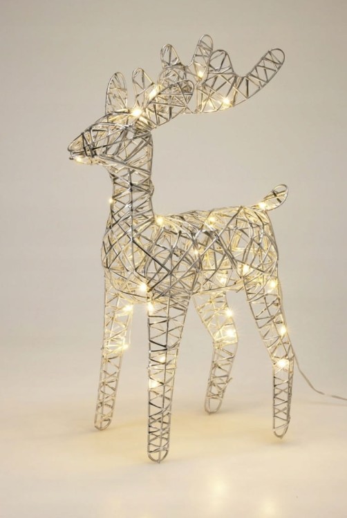 Renifer LED 70 cm Srebrny elegancka dekoracja świąteczna z oświetleniem LED