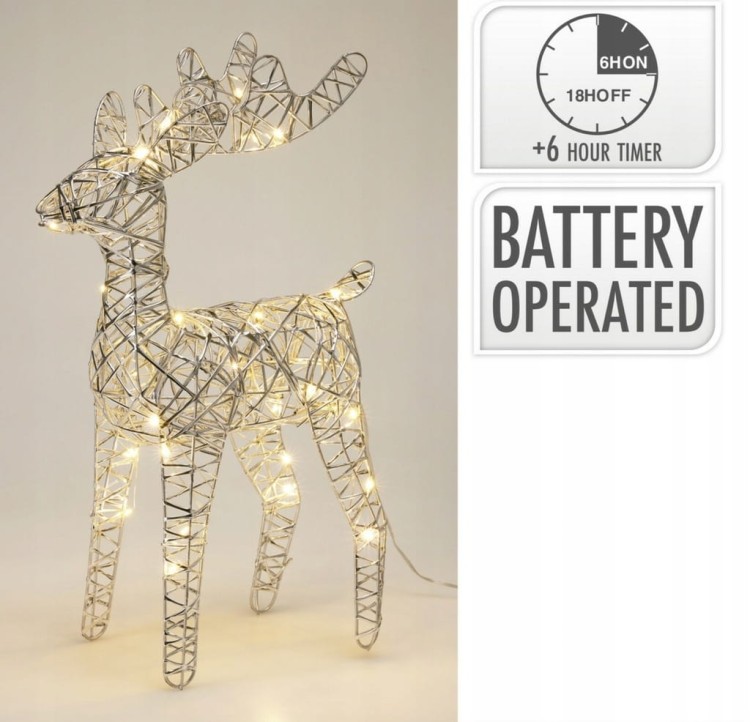 Renifer LED 70 cm Srebrny elegancka dekoracja świąteczna z oświetleniem LED