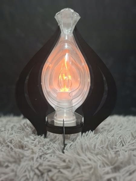 Znicz LED Wazon 3D 30×25 cm Biały z Efektem Płomienia Lampion
