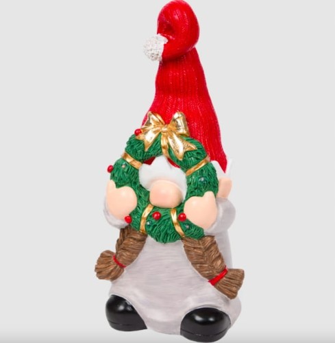 Figurka Świąteczna LED Gnom z Wiankiem 38 cm – Dekoracja Bożonarodzeniowa