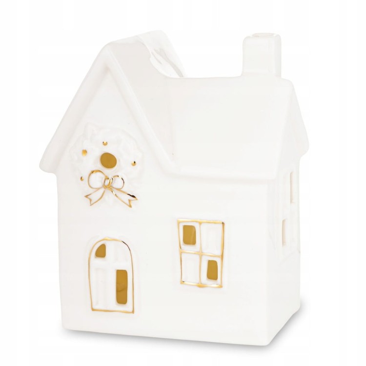 Domek LED Ceramiczny Biały 11,5x9,5x6 Dekoracja Świąteczna Figurka Prezent
