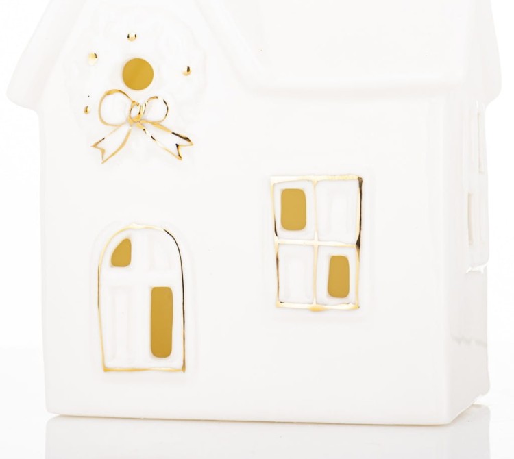 Domek LED Ceramiczny Biały 11,5x9,5x6 Dekoracja Świąteczna Figurka Prezent