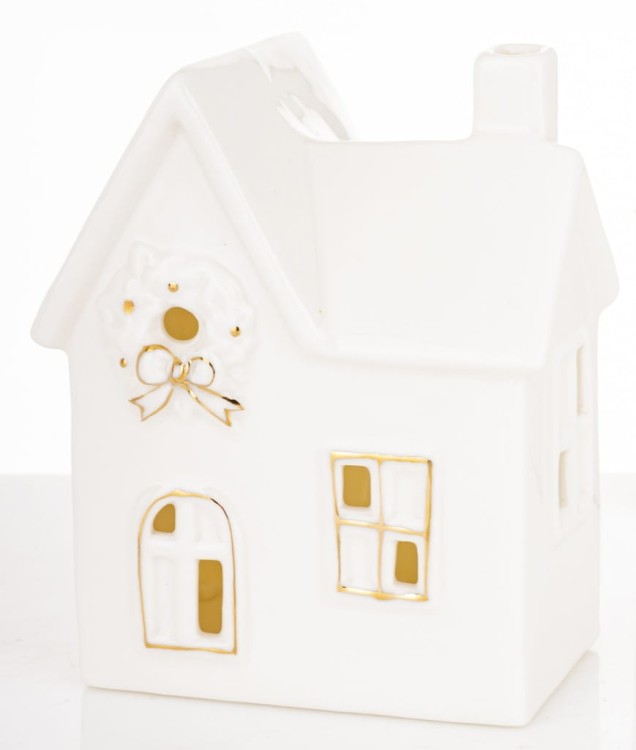 Domek LED Ceramiczny Biały 11,5x9,5x6 Dekoracja Świąteczna Figurka Prezent