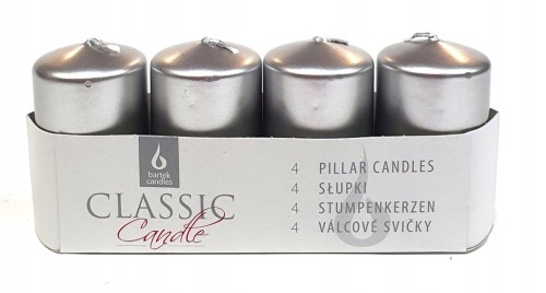 Świeca tradycyjna parafinowa bez zapachu Bartek Candles Srebrna 4 szt.