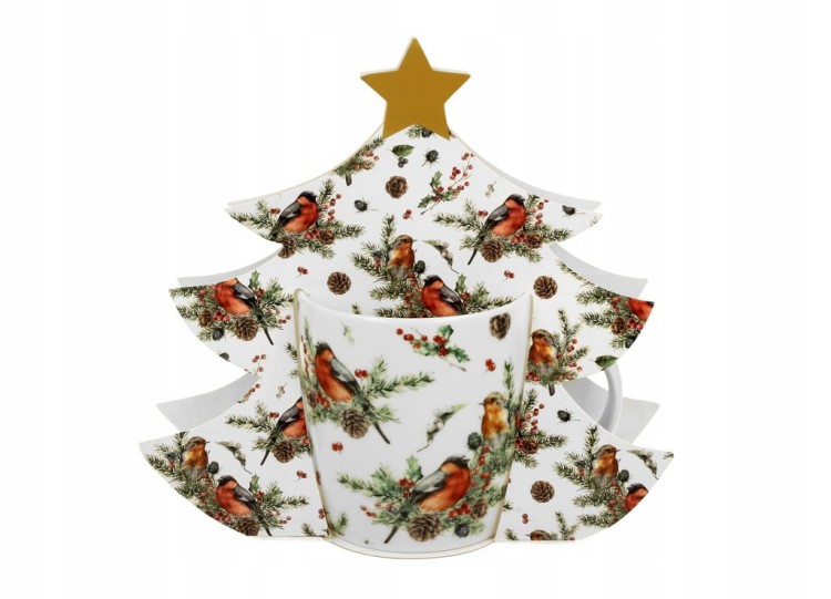 Kubek Świąteczny CHRISTMAS BIRDS w opakowaniu „Choinka” 400 ml